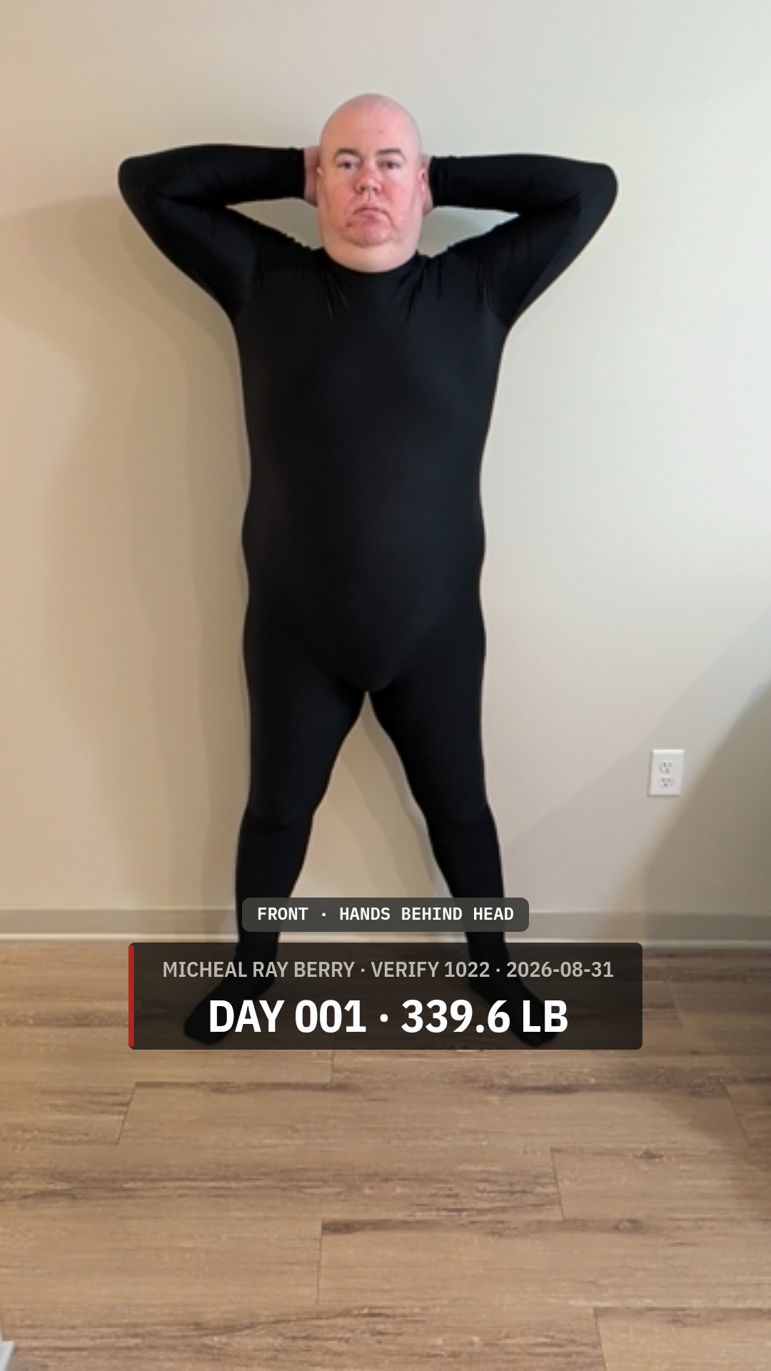 Micheal Ray Berry daily accountability photo — 2026-08-31, 339.6 LB, front view, public accountability record