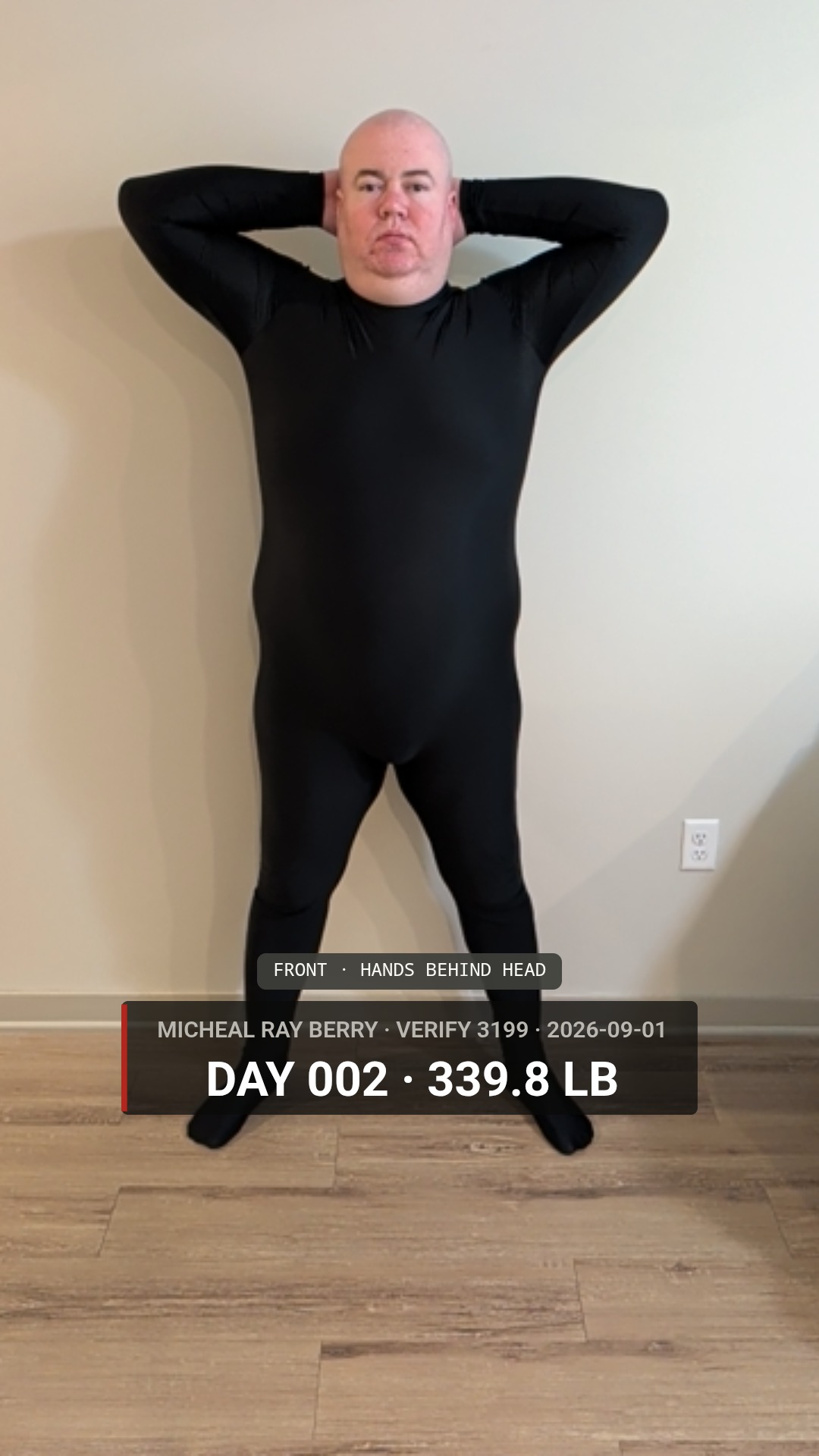 Micheal Ray Berry daily accountability photo — 2026-09-01, 339.8 LB, front view, public accountability record