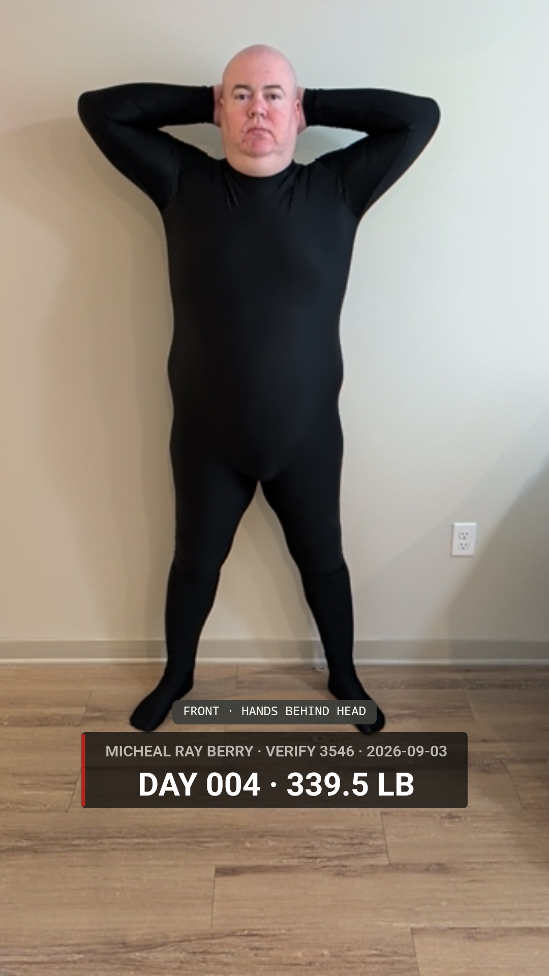 Micheal Ray Berry daily accountability photo — 2026-09-03, 339.5 LB, front view, public accountability record