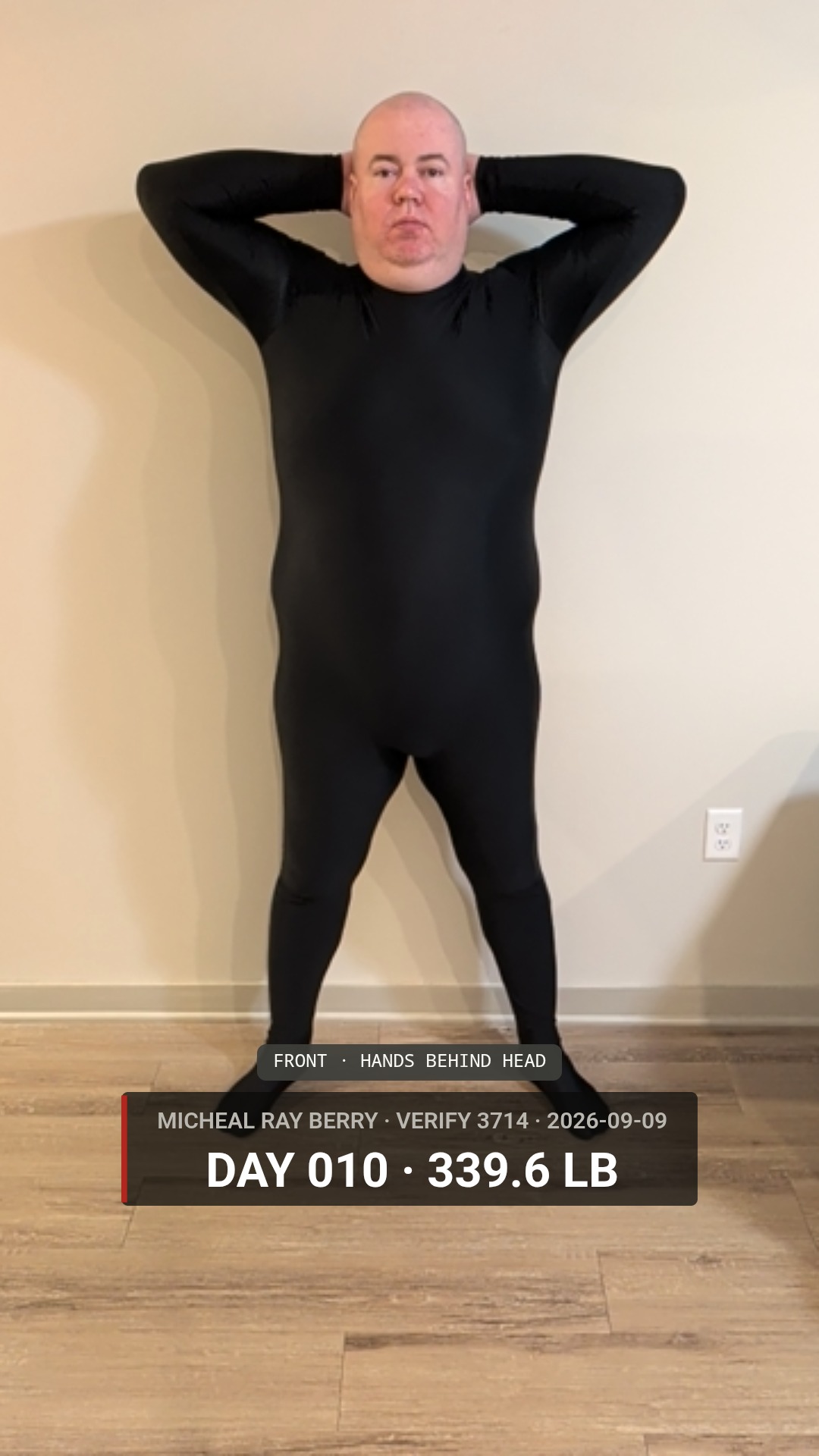 Micheal Ray Berry daily accountability photo — 2026-09-09, 339.6 LB, front view, public accountability record