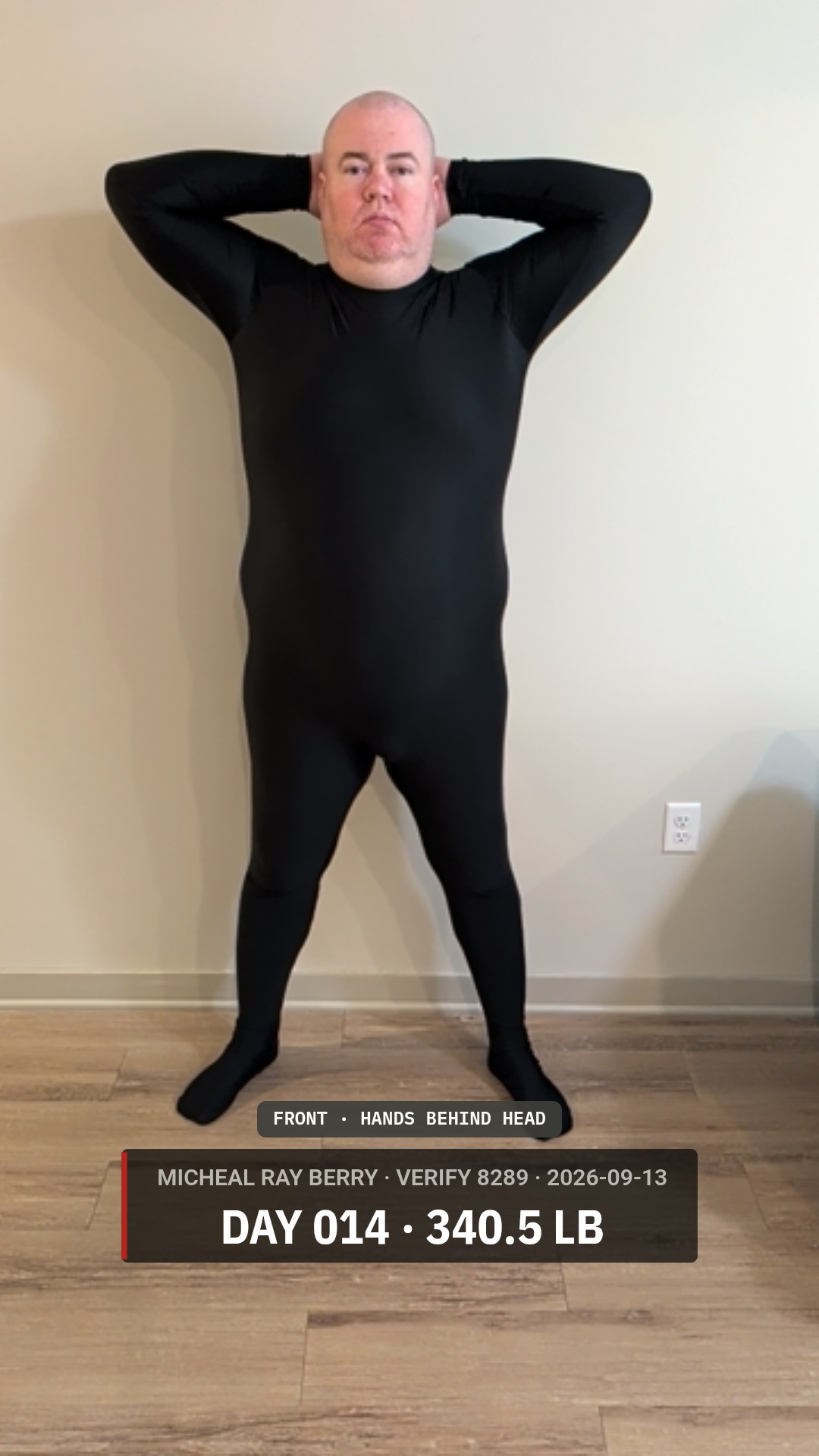 Micheal Ray Berry daily accountability photo — 2026-09-13, 340.5 LB, front view, public accountability record